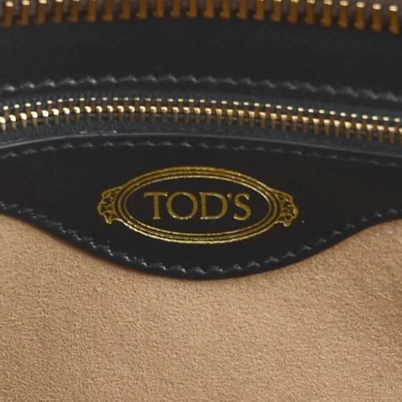 Auth TOD’S Handbag Shoulder Bag Brown/White Embossed Leather/Canvas - Picture 4 of 13